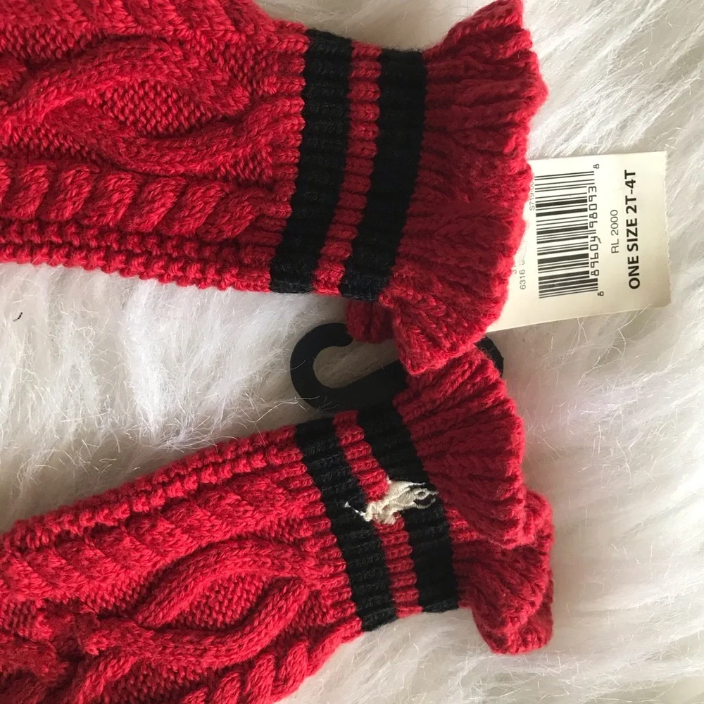 Ralph Lauren Red & Black Cable Knit Mittens